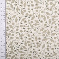 Baumwoll-Popeline, 1,45 m breit, in Wollweiß mit zartem Allover-Rankenmuster aus kleinen Blüten in Greige und olivgrünen Blättchen – dezent, elegant und vielseitig für Mode oder Wohntextilien - mit Massband