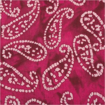Baumwoll-Voile, 1,40 m breit, in kräftigem Pink mit großflächigem Paisley-Muster in Weiß-Rosa im Batik-Look – leicht, luftig und ausdrucksstark für sommerliche Kreationen - Nahaufnahme