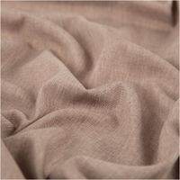 Vorhang- und Dekostoff, 1,50 m breit, in uni Taupe mit feiner Leinenstruktur-Optik – pflegeleicht, weich fallend und zeitlos elegant für eine stilvolle Raumgestaltung - stilvoll drapiert