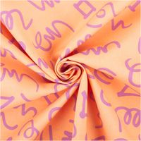 94933-Baumwollstoff-Popeline-Kritzel-orange-pink-1-48m-Breite-IMG-5781.jpg Baumwollpopeline mit lilafarbenen Kritzelbuchstaben und abstrakten Formen auf apricotfarbenem Grund – verspielt, luftig und farbenfroh. Breite: 1,48 m. Ideal für Näh- und Kinderprojekte - kunstvoll eingedreht in Falten