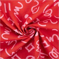 94934-Baumwollstoff-Popeline-Kritzel-rot-pink-1-48m-Breite-IMG-5789.jpg Baumwollpopeline mit hellrosa Kritzelbuchstaben und abstrakten Formen auf leuchtendem Rot – energetisch, verspielt und ausdrucksstark. Breite: 1,48 m. Ideal für Näh- und Kinderprojekte - kunstvoll eingedreht in Falten