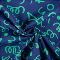 94935-Baumwollstoff-Popeline-Kritzel-blau-mint-1-48m-Breite-IMG-5775.jpg Baumwollpopeline mit mintgrünen Kritzelbuchstaben und abstrakten Formen auf kobaltblauem Grund – verspielt, modern und ausdrucksstark. Breite: 1,48 m. Ideal für Näh- und Kinderprojekte - kunstvoll eingedreht in Falten