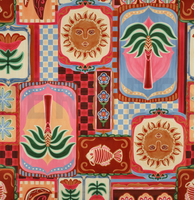 Bunter wasserabweisender Tischdeckenstoff mit mediterranem Patchwork-Muster