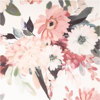 Tischdeckenstoff abwaschbar Blumen weiß rosa wasserabweisend 1,48m Breite Detailaufnahme eines floralen Musters mit zarten rosa und weißen Blumen auf hellem Hintergrund.
