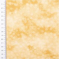 Baumwollpopeline mit cremefarbenen Kreisringen auf beige-gelbem Vintage-Washed-Untergrund – sanft changierendes Goldgelb, weich und leicht. Breite: 1,40 m. Ideal für Näh- und Quiltprojekte - mit Massband