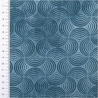 Baumwollpopeline mit ineinandergreifenden Bogenlinien-Kreisen auf petrolblauem Vintage-Washed-Untergrund – grafisch und ausdrucksstark, weich und leicht. Breite: 1,40 m. Ideal für Näh- und Quiltprojekte - mit Massband