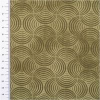 Baumwollpopeline mit ineinandergreifenden Bogenlinien-Kreisen auf dunkelgrünem Vintage-Washed-Untergrund – erdige Olivtöne, grafisch und markant, weich und leicht. Breite: 1,40 m. Ideal für Näh- und Quiltprojekte - mit Massband
