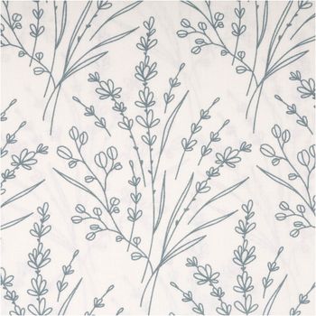 Baumwollpopeline mit zarten Konturzeichnungen von Lavendelähren, Gräsern und Knospen in Graublau auf wollweißem Grund – botanisch, minimalistisch und elegant. Breite: 1,45 m. Ideal für Kleider und Nähprojekte - Nahaufnahme