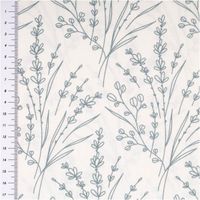 94978-Baumwollstoff-Popeline-Stoff-Blumen-Graeser-wollweiss-blau-1-45m-Breite-IMG-6154.jpg Baumwollpopeline mit zarten Konturzeichnungen von Lavendelähren, Gräsern und Knospen in Graublau auf wollweißem Grund – botanisch, minimalistisch und elegant. Breite: 1,45 m. Ideal für Kleider und Nähprojekte - mit Massband