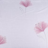 Transparenter Gardinenstoff Vision S mit rosa Blumenmotiv auf wollweißem Grund in weichem Stofffall