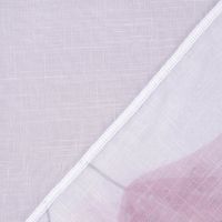 Vorder- und Rückseite des transparenten Gardinenstoffs mit Leinenstruktur und rosa Blumenmotiv