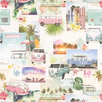 94989-Baumwollstoff-Halbpanama-VW-Bulli-Summer-Patch-Pastell-1-40m-Breite-IMG-6069.jpg Baumwoll-Halbpanama mit sommerlichem Collage-Print: VW-Bullis, Surfboards, Flamingos, Palmen und Sprüche in Pastelltönen auf hellem Grund – urlaubsreif, nostalgisch und verspielt. Breite: 1,40 m - Vollansicht