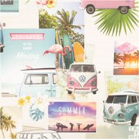 94989-Baumwollstoff-Halbpanama-VW-Bulli-Summer-Patch-Pastell-1-40m-Breite-IMG-6070.jpg Baumwoll-Halbpanama mit sommerlichem Collage-Print: VW-Bullis, Surfboards, Flamingos, Palmen und Sprüche in Pastelltönen auf hellem Grund – urlaubsreif, nostalgisch und verspielt. Breite: 1,40 m - Nahaufnahme