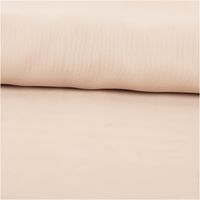 Gardinenstoff Soft Voile in zartem Beige – uni, transparent und weich fallend, als Rolle aufgewickelt präsentiert. Mit Bleiband. Höhe: 320 cm. Ideal für luftige, elegante Fensterdekoration - ausgerollt und glatt liegend
