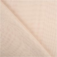 Gardinenstoff Soft Voile in zartem Beige – uni, transparent und weich fallend, als Rolle aufgewickelt präsentiert. Mit Bleiband. Höhe: 320 cm. Ideal für luftige, elegante Fensterdekoration - mit Rueckseite