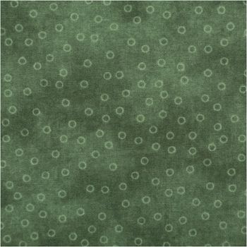 Baumwollpopeline mit tonigen Kreisringen auf tannengrünem Vintage-Washed-Untergrund – sanft changierend, weich und leicht. Breite: 1,40 m. Perfekt für Näh- und Quiltprojekte - Nahaufnahme