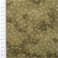 Baumwollpopeline mit hellen Kreisringen auf olivgrünem Vintage-Washed-Untergrund – erdige, warm changierende Khakitöne, weich und leicht. Breite: 1,40 m. Ideal für Näh- und Quiltprojekte - mit Massband