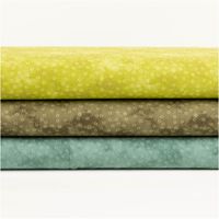 Baumwollpopeline mit hellen Kreisringen auf gelbgrünem Vintage-Washed-Untergrund – frisch changierende Limonengrüntöne, weich und leicht. Breite: 1,40 m. Ideal für Näh- und Quiltprojekte - mit weiteren Stoffen praesentiert