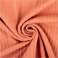Ripp-Jacquard-Jersey aus Baumwolle mit feiner, geprägter Streifenstruktur in warmem Coral – weich, elastisch und mit angenehmer Oberflächentextur. Breite: 1,35 m. Ideal für Tops und Jerseymode - kunstvoll eingedreht in Falten