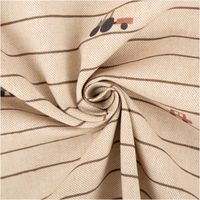Vorhangstoff in Leinenoptik, naturbeige mit feinen braunen Streifen und verspielten Fahrzeug-Motiven in Terrakotta, Salbei und Dunkelblau. Charmant & kindgerecht. 140 cm breit - kunstvoll eingedreht in Falten