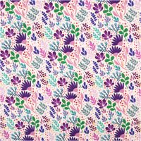 Viskose-Webware „In Full Bloom" by Emjo-Design von Swafing, 1,50 m breit, in Natur mit botanischem Allover-Muster aus Blüten, Blättern und Beeren in Lila, Pink, Grün und Blau – fröhlich und feminin - Vollansicht