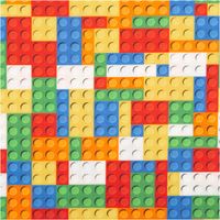 Baumwoll-Webware „Bill" von Swafing, 1,47 m breit, mit dichtem Baustein-Muster in Rot, Blau, Gelb, Orange, Grün und Weiß – farbenfroh, verspielt und perfekt für Kindermode oder Accessoires - Nahaufnahme