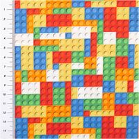 Baumwoll-Webware „Bill" von Swafing, 1,47 m breit, mit dichtem Baustein-Muster in Rot, Blau, Gelb, Orange, Grün und Weiß – farbenfroh, verspielt und perfekt für Kindermode oder Accessoires - mit Massband