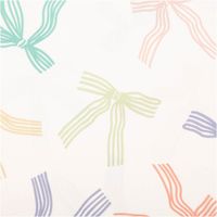 Baumwollpopeline mit locker gestreuten Schleifen in Mint, Grün, Lila, Rosa und Apricot auf wollweißem Grund – luftig, verspielt und feminin. Breite: 1,45 m. Ideal für Kleider und Nähprojekte - Nahaufnahme