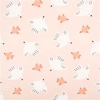 Baumwollpopeline mit grafisch-schlichten fliegenden Vögeln in Weiß und Apricot auf zartem Rosé – luftig, minimalistisch und charmant. Breite: 1,45 m. Ideal für Kleider, Blusen und Nähprojekte - Vollansicht