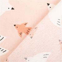 Baumwollpopeline mit grafisch-schlichten fliegenden Vögeln in Weiß und Apricot auf zartem Rosé – luftig, minimalistisch und charmant. Breite: 1,45 m. Ideal für Kleider, Blusen und Nähprojekte - mit Rueckseite
