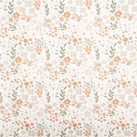 Baumwollpopeline mit zarten Blümchen in verschiedenen Größen und Terrakottaorange sowie Beige mit olivgrünen Zweigen auf wollweißem Grund – botanisch, romantisch und zeitlos. Breite: 1,45 m. Ideal für Nähprojekte - Vollansicht