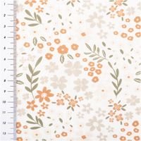 95087-Baumwollstoff-Popeline-Stoff-Bluemchen-wollweiss-orange-gruen-1-45m-Breite-IMG-6191.jpg Baumwollpopeline mit zarten Blümchen in verschiedenen Größen und Terrakottaorange sowie Beige mit olivgrünen Zweigen auf wollweißem Grund – botanisch, romantisch und zeitlos. Breite: 1,45 m. Ideal für Nähprojekte - mit Massband