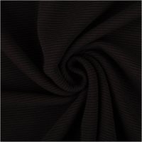 Rippjersey Ottoman in sattem Schwarz – uni, mit feiner, horizontal verlaufender Rippenstruktur, elastisch und weich. Als Rolle aufgewickelt präsentiert. Breite: 1,50 m. Ideal für Tops, Kleider und Jerseymode - kunstvoll eingedreht in Falten