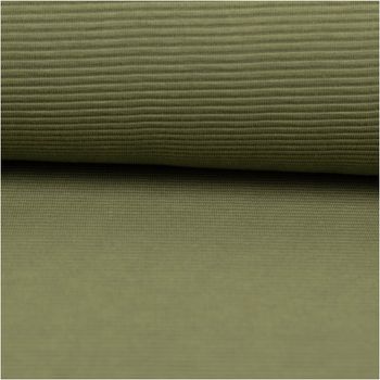 Rippjersey Ottoman in sattem Tannengrün – uni, mit feiner, horizontal verlaufender Rippenstruktur, elastisch und weich. Als Rolle aufgewickelt präsentiert. Breite: 1,50 m. Ideal für Tops, Kleider und Jerseymode - ausgerollt und glatt liegend