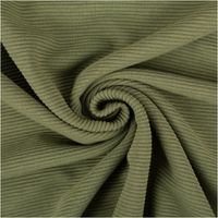 Rippjersey Ottoman in sattem Tannengrün – uni, mit feiner, horizontal verlaufender Rippenstruktur, elastisch und weich. Als Rolle aufgewickelt präsentiert. Breite: 1,50 m. Ideal für Tops, Kleider und Jerseymode - kunstvoll eingedreht in Falten