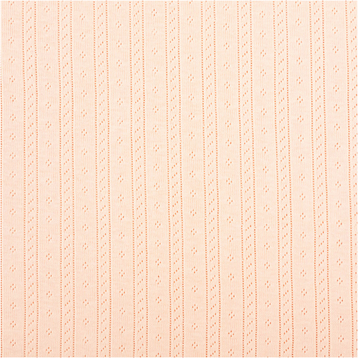 95094-Strickstoff-Ajour-Pointelle-Baumwolle-Streifen-Lochmuster-Lachs-145-cm-Breite-IMG-6310.jpg Strickstoff Ajour Pointelle aus Baumwolle in zartem Lachs – mit feinem Lochmuster und vertikalen Streifen, elastisch und weich. Als Rolle aufgewickelt präsentiert. Breite: 145 cm. Ideal für Tops und Sommerprojekte - Vollansicht