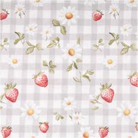 95095-Baumwollstoff-Popeline-Stoff-Erdbeeren-Karos-Blumen-grau-rot-1-40m-Breite-IMG-6125.jpg Baumwollpopeline mit Erdbeeren, weißen Margeriten und grünen Blättchen auf grau-weißem Vichy-Karomuster – romantisch, landhaus-charmant und sommerlich frisch. Breite: 1,40 m. Ideal für Nähprojekte - Vollansicht