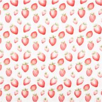 Baumwollpopeline mit aquarellartig illustrierten Erdbeeren in verschiedenen Größen und Rottönen mit grünen Blättchen auf weißem Grund – zart, frisch und sommerlich. Breite: 1,40 m. Ideal für Nähprojekte - Vollansicht