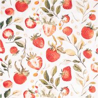 95101-Baumwollstoff-Popeline-Stoff-Erdbeeren-Blaetter-weiss-rot-gruen-1-40m-Breite-IMG-6110.jpg Baumwollpopeline mit detailreich illustrierten Erdbeeren – ganz und aufgeschnitten – samt zarten Blättern und Körnern auf weißem Grund – frisch, botanisch und sommerlich. Breite: 1,40 m. Ideal für Nähprojekte - Nahaufnahme