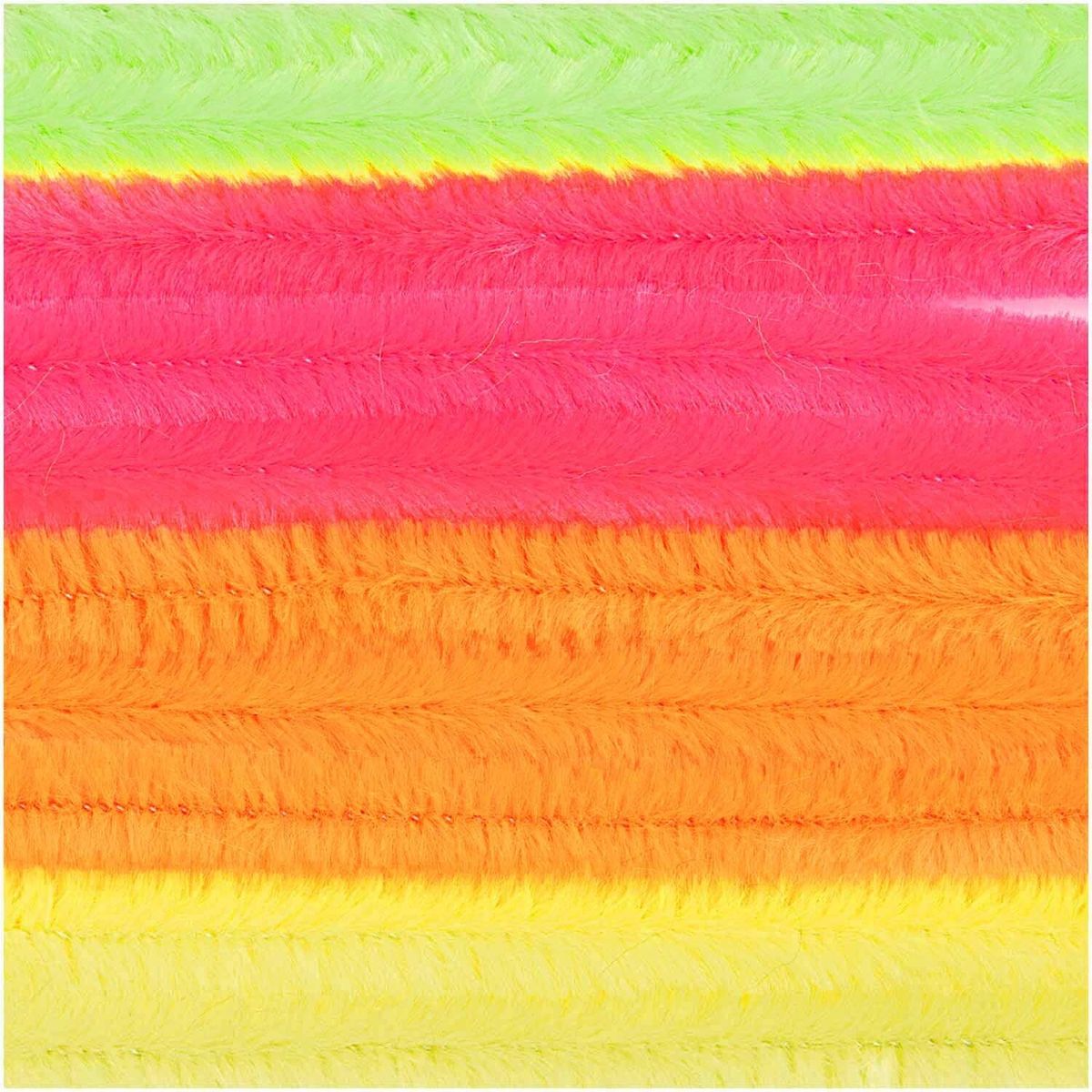 95111-Rico-Design-Chenilledraht-Mix-Neon-50cm-10er-Pack-576228-08758-03-20-1-1920x1920--1-.jpg Nahaufnahme von Chenilledrähten in Neonpink, Neonorange, Neongelb und Neongrün mit flauschiger Oberfläche