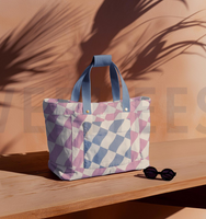 Tasche aus Abwaschbarer Tischdeckenstoff aus beschichteter Baumwolle mit Wellen-Karo-Muster