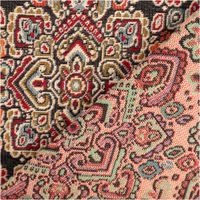 Jacquard-Gobelin mit feinem orientalischen Medaillon-Ornamentmuster in Rot, Gold, Hellblau und Creme auf schwarzem Grund – detailreich gewebt, edel & zeitlos. Ideal für Kissen & Polster. 140 cm breit - mit Rueckseite
