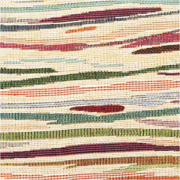 Jacquard-Gobelin mit unregelmäßigen Ikat-Streifen in Rot, Grün, Blau und Schwarz auf naturbeigem Grund – lebendig gewebt mit ethnischem Charakter. Ideal für Kissen & Polster. 140 cm breit - Nahaufnahme