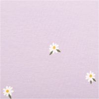 95147-Jersey-Stoff-Baumwolljersey-Blueten-lila-weiss-1-50m-Breite-IMG-6625.jpg Baumwolljersey in zartem Flieder mit locker gestreuten, kleinen Margeriten in Weiß mit gelbem Zentrum und grünen Blättchen. Leicht & soft – ideal für Damen- und Kindermode. 150 cm breit - Nahaufnahme