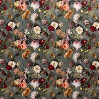 Samt-Dekostoff Mint Bunt mit Vintage-Blumenmuster, Nahaufnahme der weichen Velvet-Struktur Samt-Dekostoff Mint Bunt mit Vintage-Blumenmuster, Nahaufnahme der weichen Velvet-Struktur
