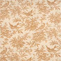 Baumwollstoff Popeline Stoff Vögel und Blumen Serie Romantic Garden Beige 1, 40m Breite Baumwollstoff mit Vogel- und Blumenmuster in Ockertönen, Gesamtansicht der Detailwiederholung.