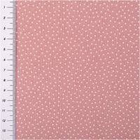 Baumwollstoff Popeline Stoff Pünktchen Serie Romantic Garden Altrosa 1,40m Breite Rosa Stoff mit kleinen weissen Punkten, Gesamtansicht mit Meterstab am linken Rand.