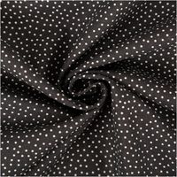 Baumwollstoff Popeline Stoff Pünktchen Serie Romantic Garden Schwarz 1,40m Breite Nahaufnahme eines schwarzen Stoffes mit weißen Punkten, Textur deutlich sichtbar.