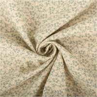 Detailaufnahme von Stoff mit floralen Mustern in sanften Beige- und Grüntönen, drapiert dargestellt.