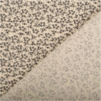 Baumwollstoff Popeline Stoff Allover Blümchen Serie Romantic Garden Schwarz 1,40m Breite Vorder- und Rueckseite eines Baumwollstoffs mit schwarzem Blumenmuster auf beigem Untergrund.